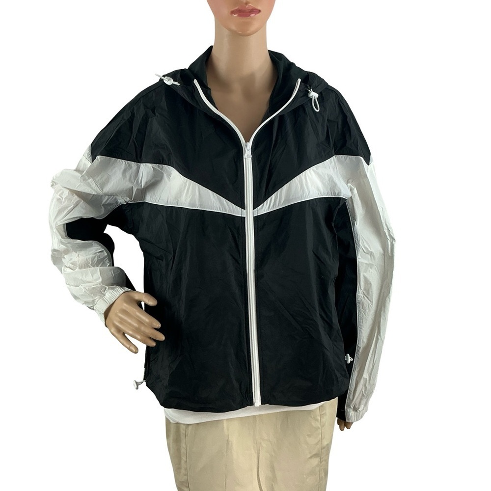 Calme by Johnny Was Elements Colorblock Hooded Windbreaker Black Size M